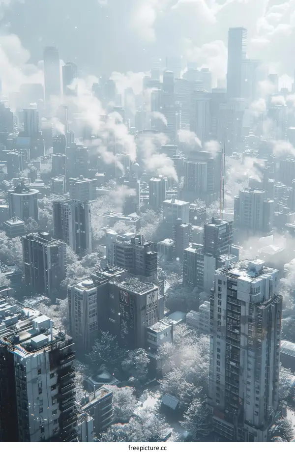 Snowy Cityscape Aerial View Illustration