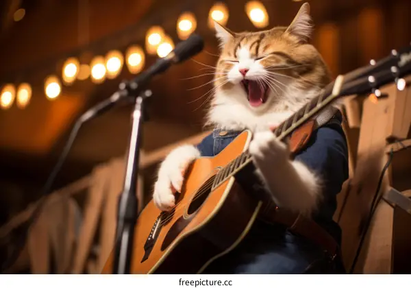 Ginger Cat Guitarist in Denim Jacket