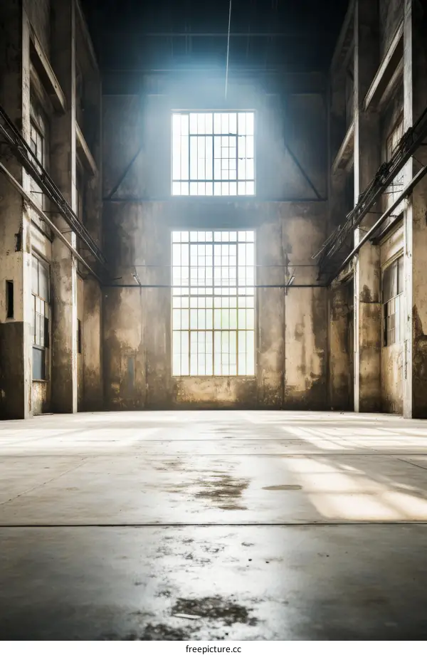 Immense Sunlit Factory Interior with Enormous Windows