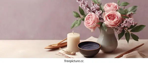 Elegant Floral Arrangement with Candles and Accessories