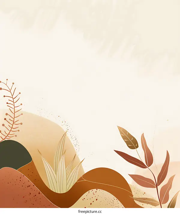 Abstract Beige Background With Hand Drawn Leaves