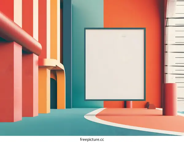 Abstract Geometric Shapes and Colorful Walls with a Blank Canvas in Modern Design