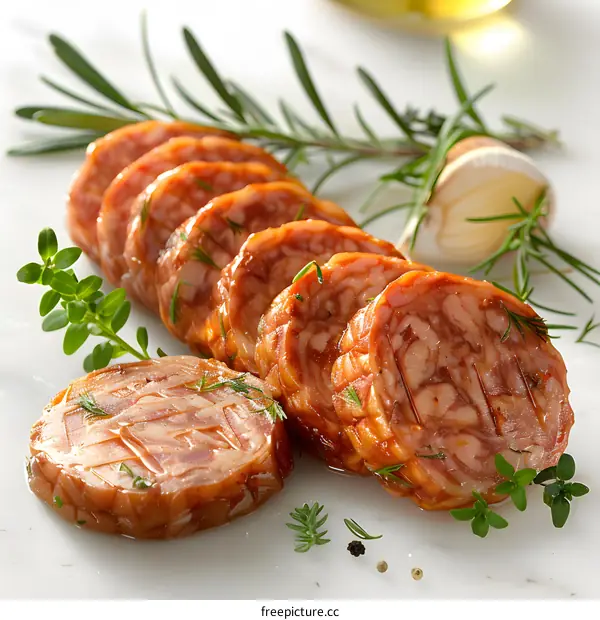 Sliced Sausage Appetizer with Herbs and Spices