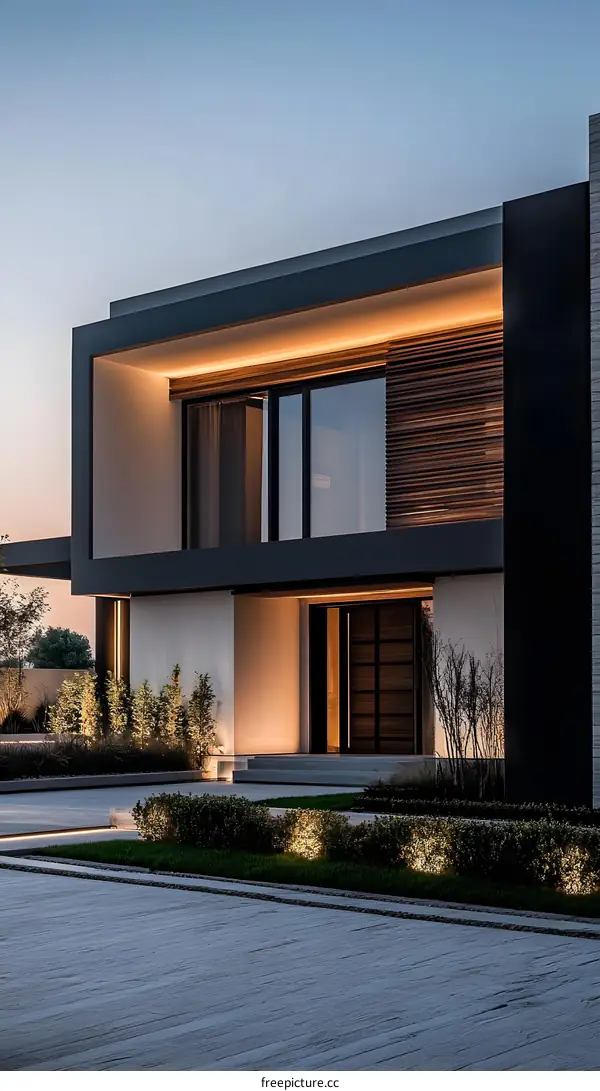 Modern Minimalist House Exterior Design with Warm Lighting
