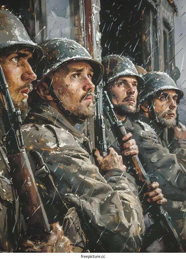 Four soldiers in the snow