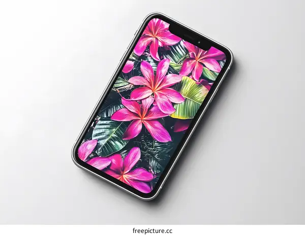 Smartphone with Tropical Flower Wallpaper