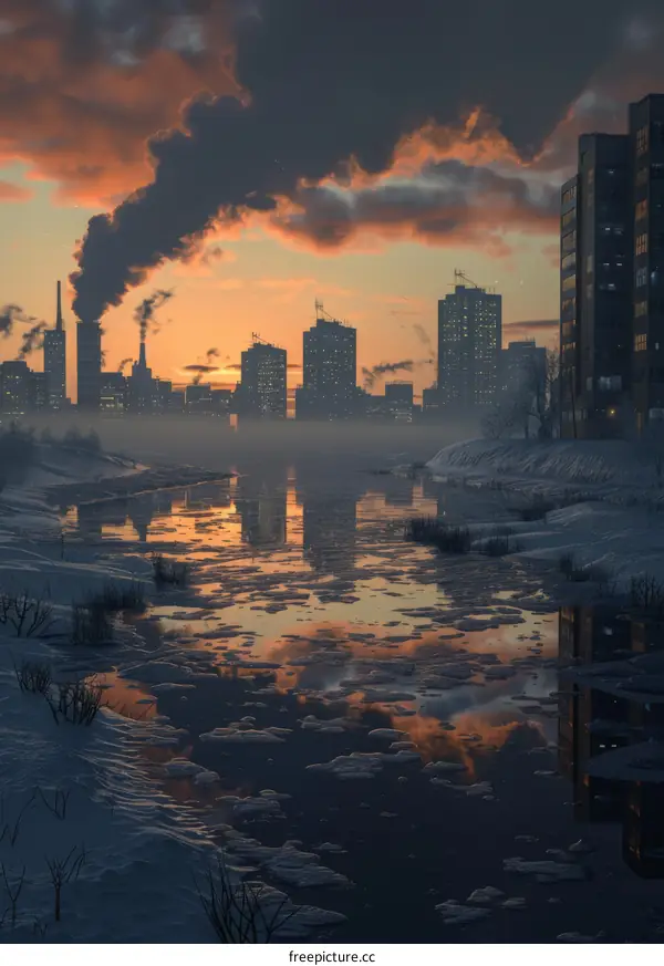 Winter Sunset over the Industrial City