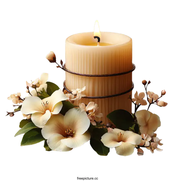 [Transparent Background PNG]Elegant Candle with Floral Arrangement