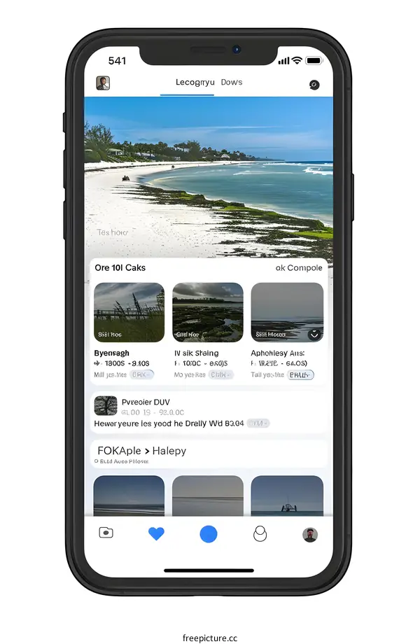 Mobile Phone Screen Showing App With Beach Photos