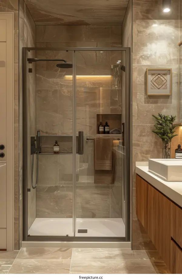 Modern Beige Shower Room with Glass Doors