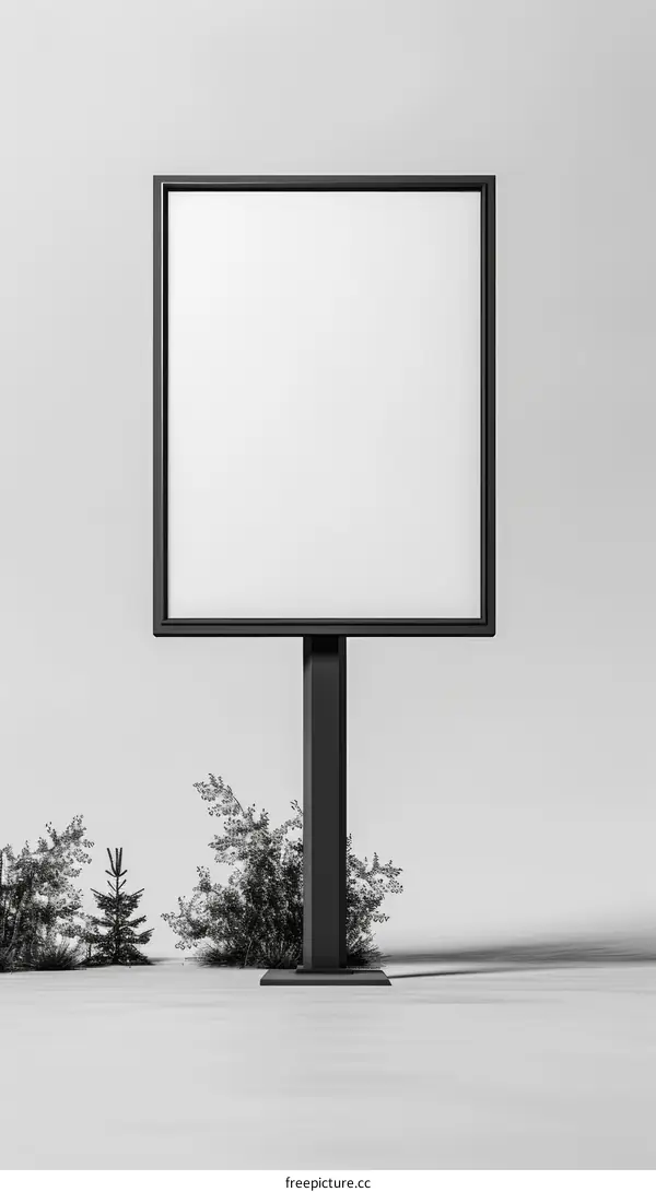 Black blank billboard with trees and bushes near it