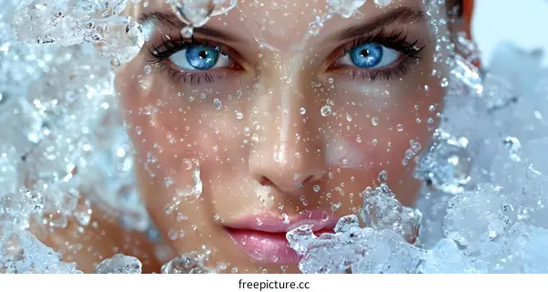 Close-up portrait of a beautiful woman with water drops on her face