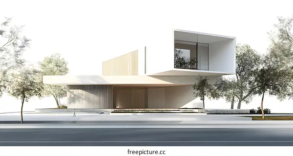 Modern Minimalist House Design with White Walls and Glass Windows