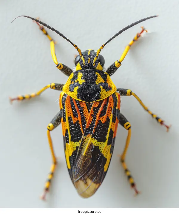 Beetle with Yellow, Orange, Black, and White Markings
