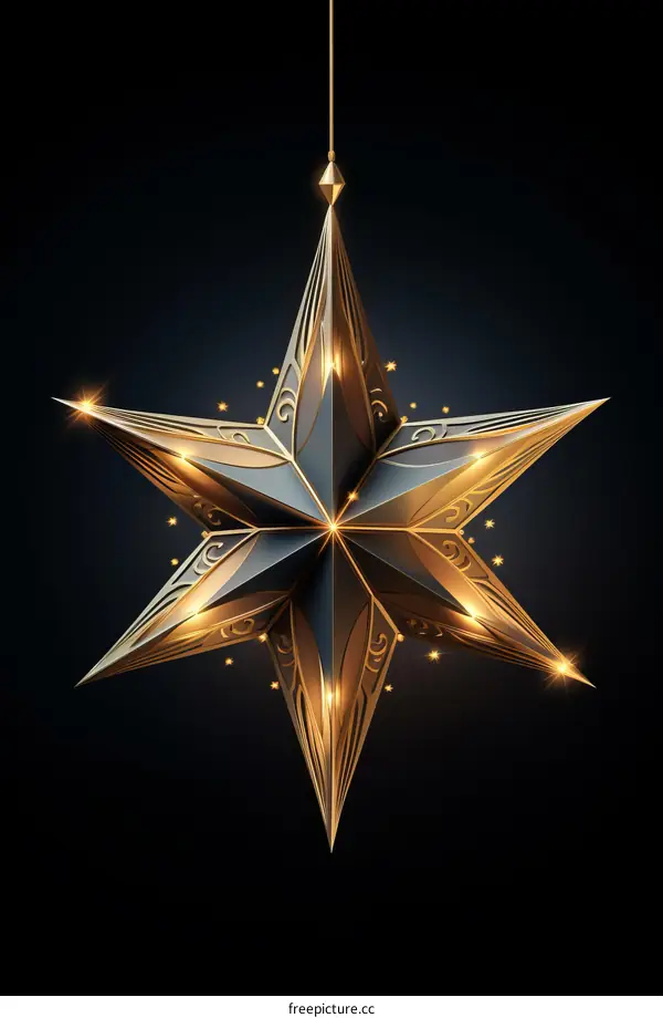 Black and Gold 3D Christmas Star Ornament