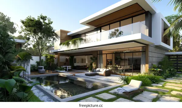 Modern Tropical Villa Exterior Design Illustration