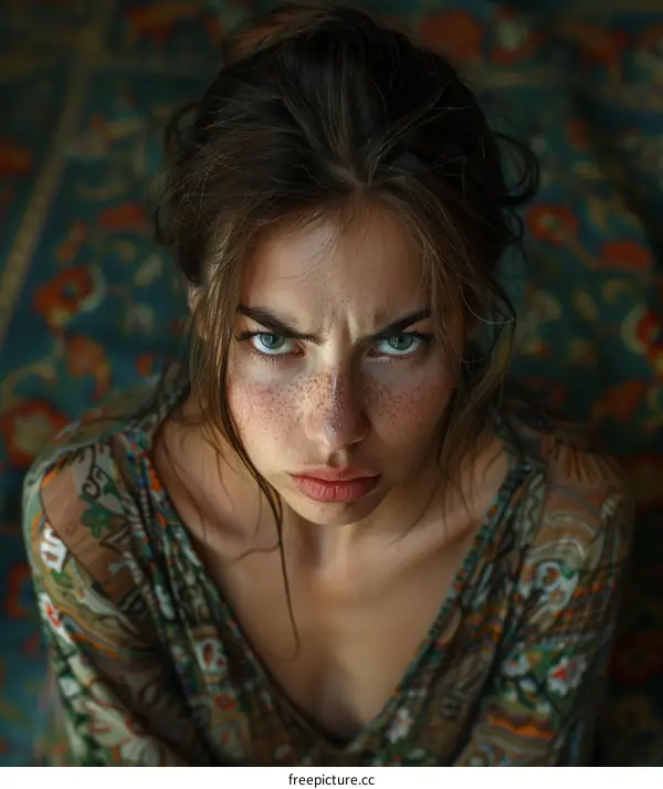 Close-up Portrait of a Woman with an Intense Expression