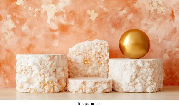 Stylish Gold Sphere on Decorative White Display Stands