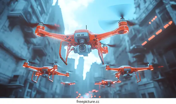 Cityscape Drones Surveillance Technology