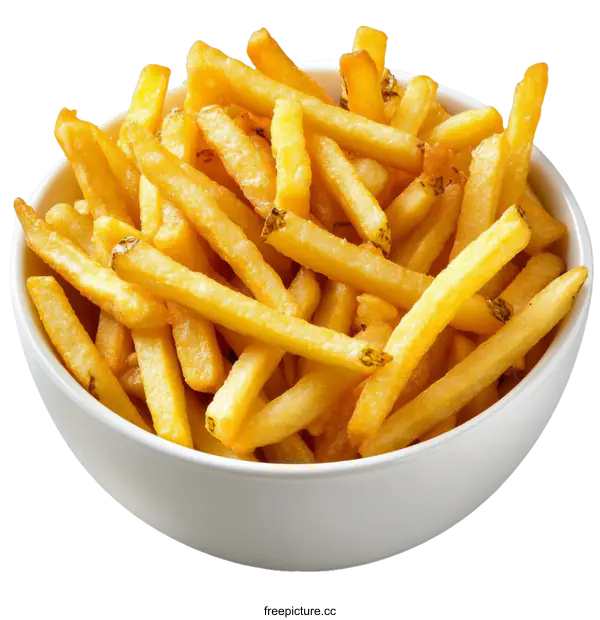 [Transparent Background PNG]Crispy French Fries in a White Bowl