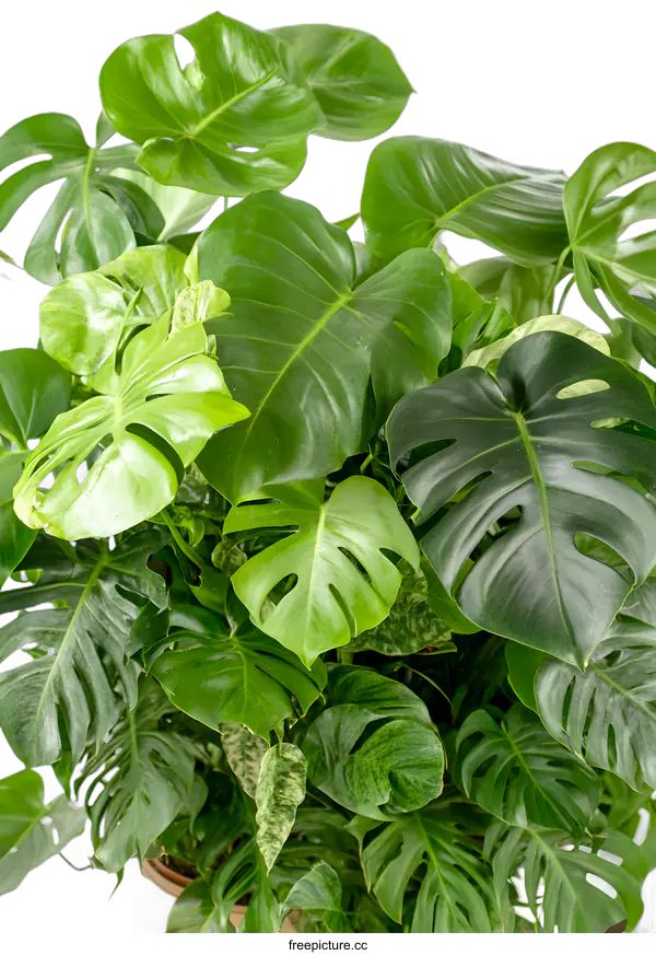 [Transparent Background PNG]Green Monstera Plant Leaves Close Up