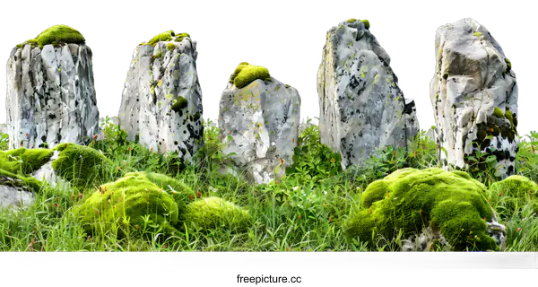 [Transparent Background PNG]Green Moss Stone Landscape Isolated