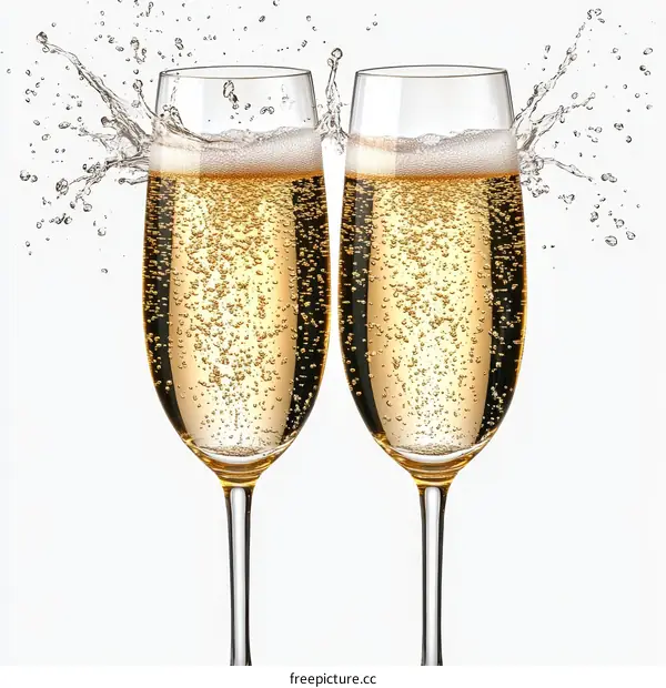 Champagne Celebration Two Glasses Sparkling