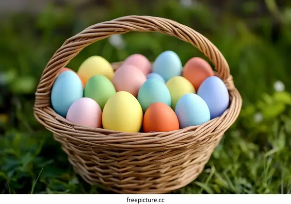 Colorful Easter Eggs in a Wicker Basket