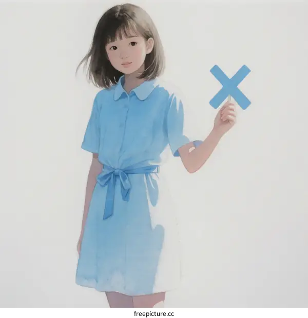 A Young Girl Wearing Blue Dress Holding Blue Cross Sign