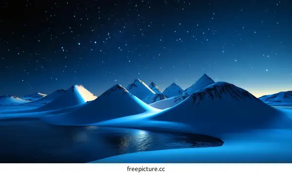 Starry Night Snowy Mountain Landscape Illustration