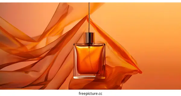 Orange Fabric with a Glass Bottle of Perfume