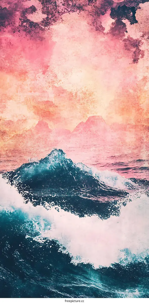 Watercolor Sunset Ocean Waves Illustration