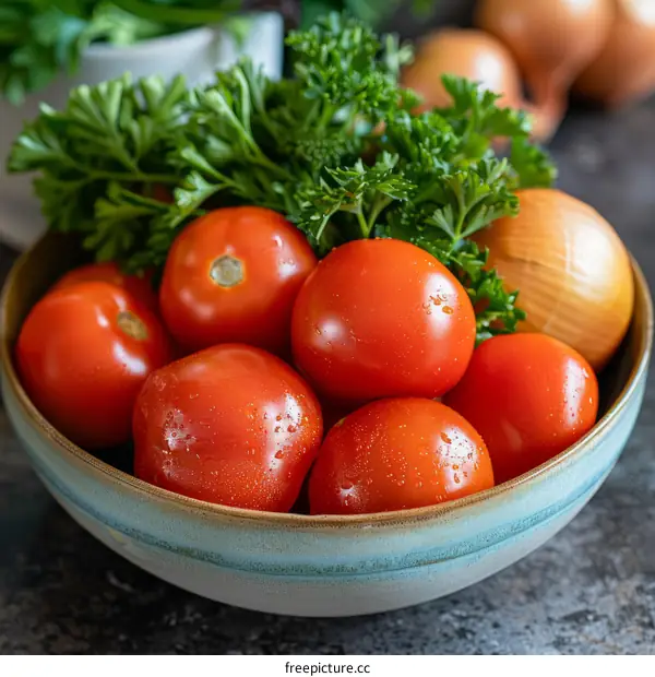 Fresh Tomatoes and Parsley in a Bowl