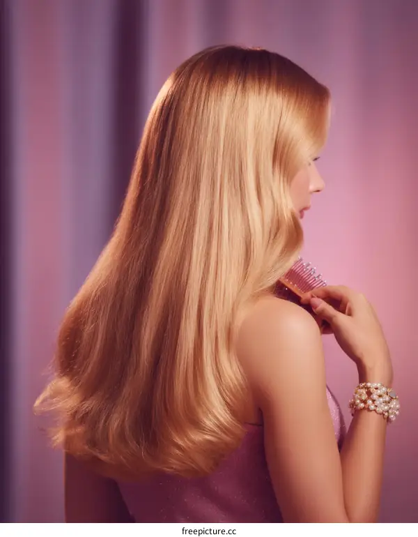 Blonde Woman with Long Hair and a Pearl Bracelet