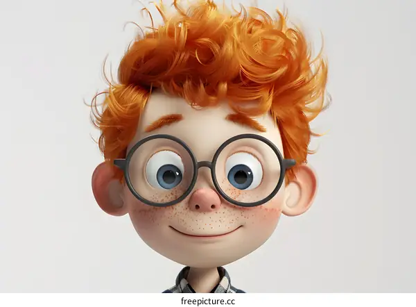Smiling Cartoon Boy with Glasses