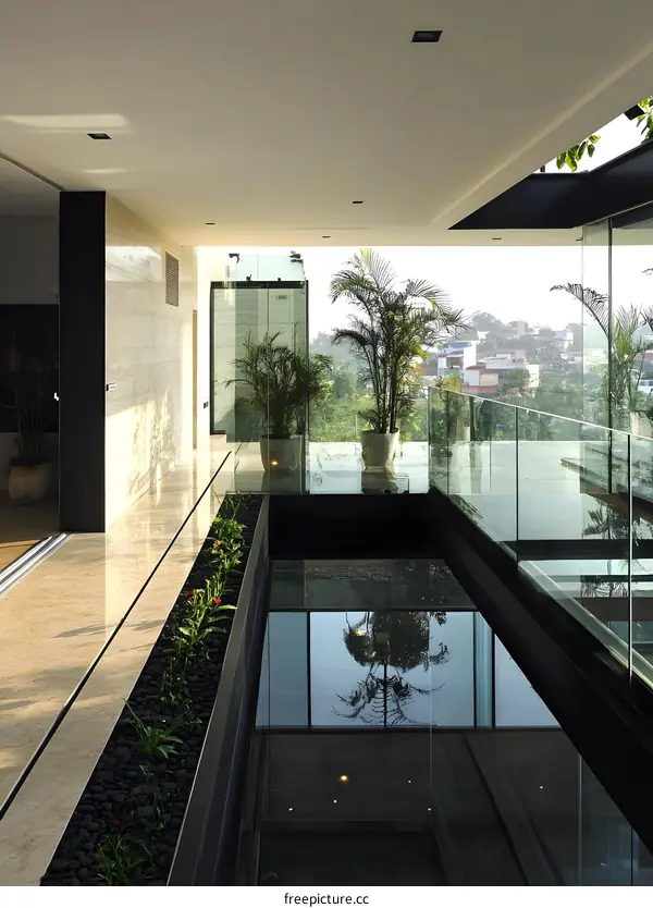 Modern Interior Design with Glass Floor and Plants