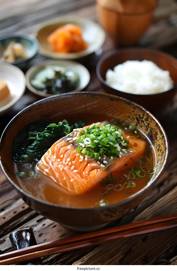 Japanese Salmon Soup with Side Dishes