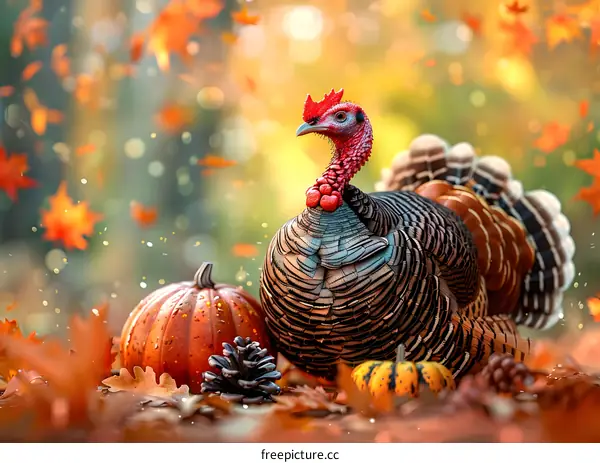 A turkey in the woods in autumn