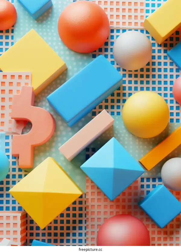 Colorful Abstract Geometric Shapes on Blue Background