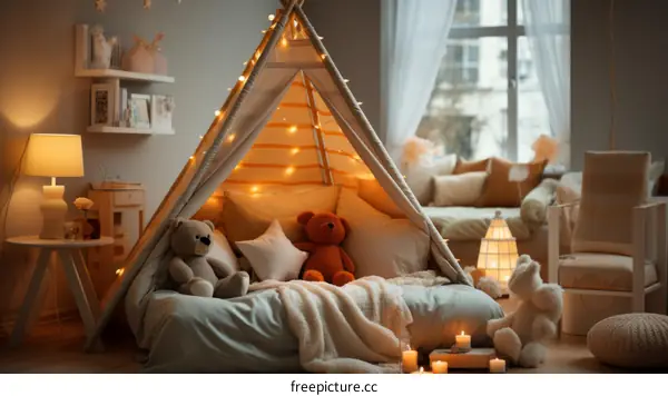 Cozy Kids Reading Nook with Teepee Tent