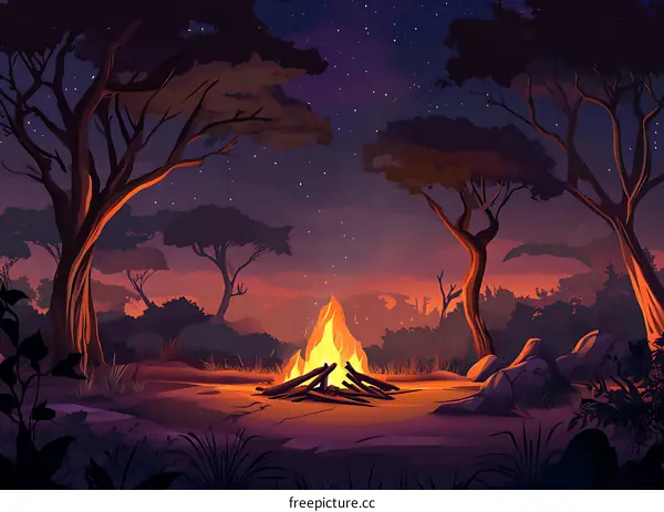 Campfire Under The Starry Night Sky