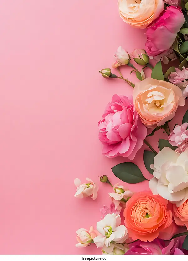 Pink and Peach Flowers on Pink Background