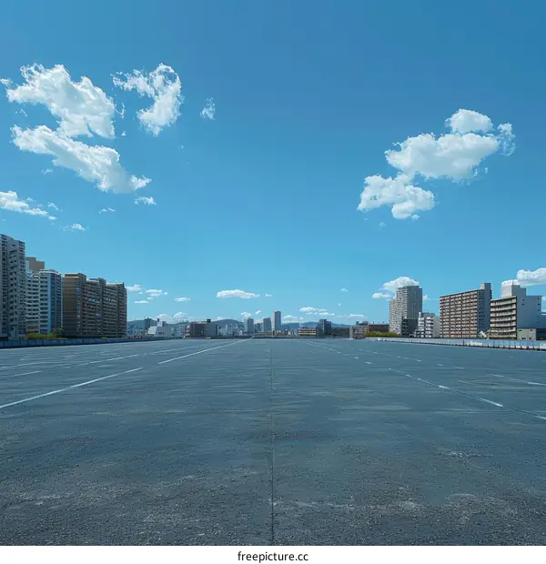 Empty Parking Lot with Clear Blue Sky