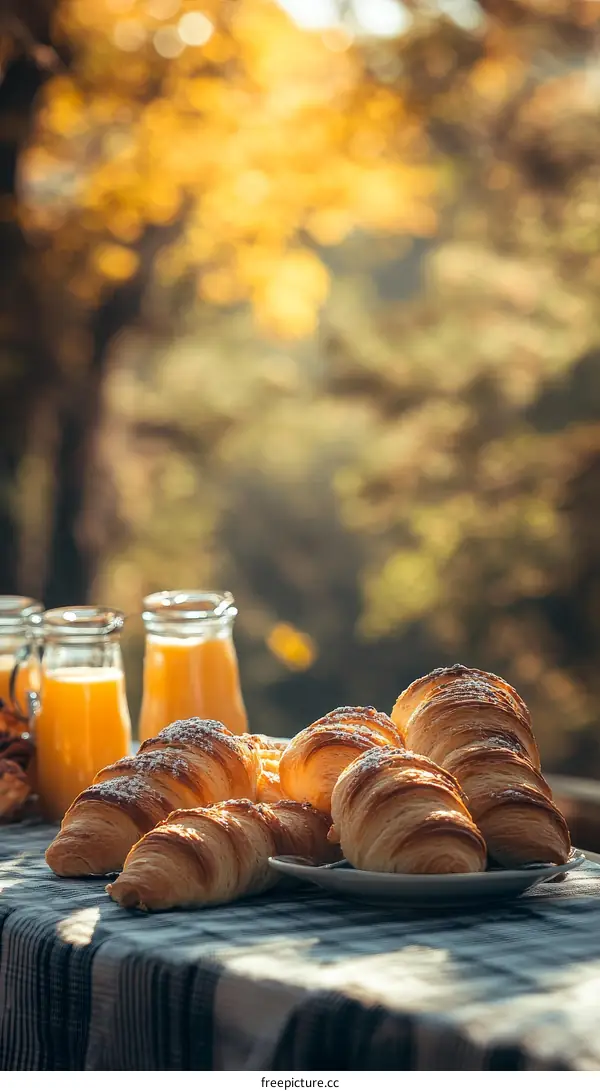 Autumnal Outdoor Picnic Breakfast Croissants