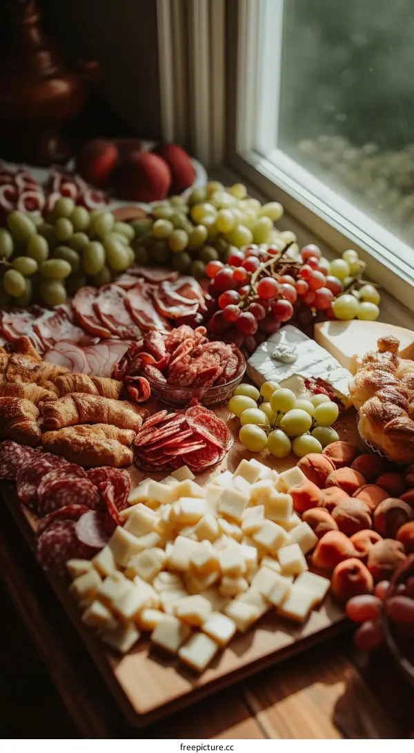 Charcuterie Board with Cheese, Fruits, and Bread