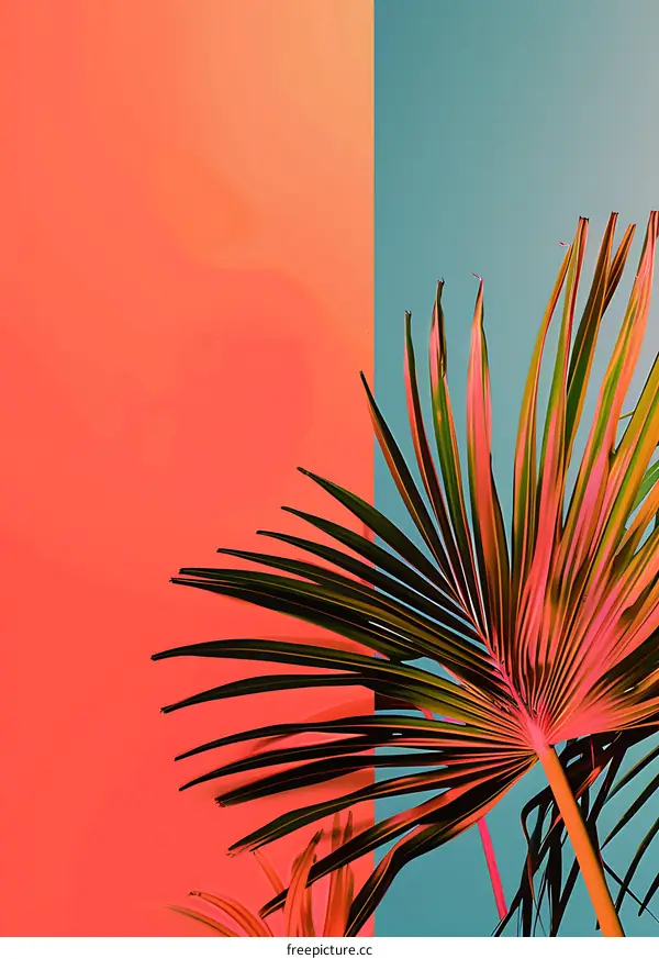 Palm Leaf Against Colorful Background
