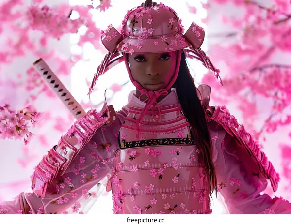 Black Woman in Pink Samurai Armor