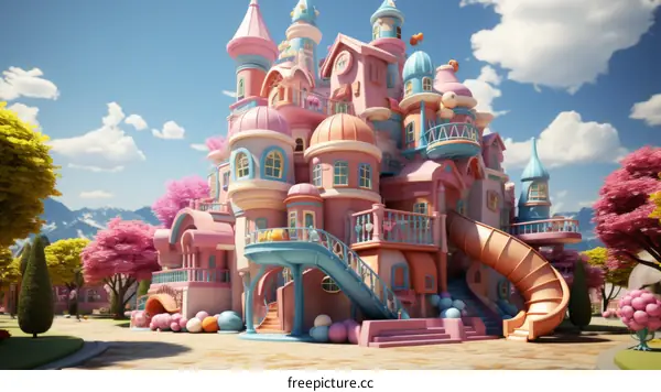 A Whimsical and Colorful 3D Illustration of a Candyland Castle