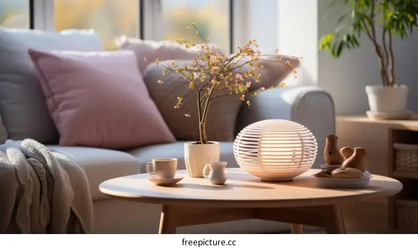 Cozy Living Room with Sofa, Coffee Table, and Decorative Accents