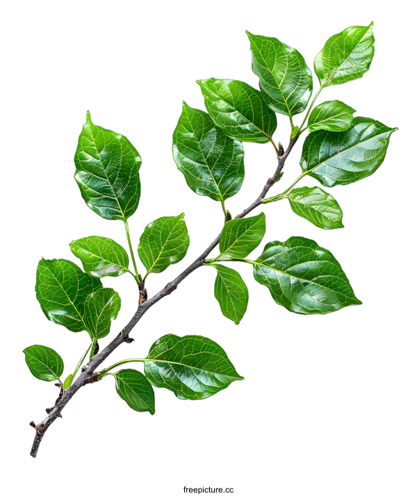 [Transparent Background PNG]Green Branch With Leaves Isolated On White Background